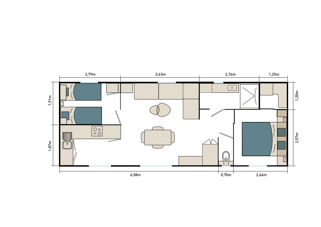 Plan du modèle Bol d’Air Marin mobil-homes Louisiane Sunshine Habitat
