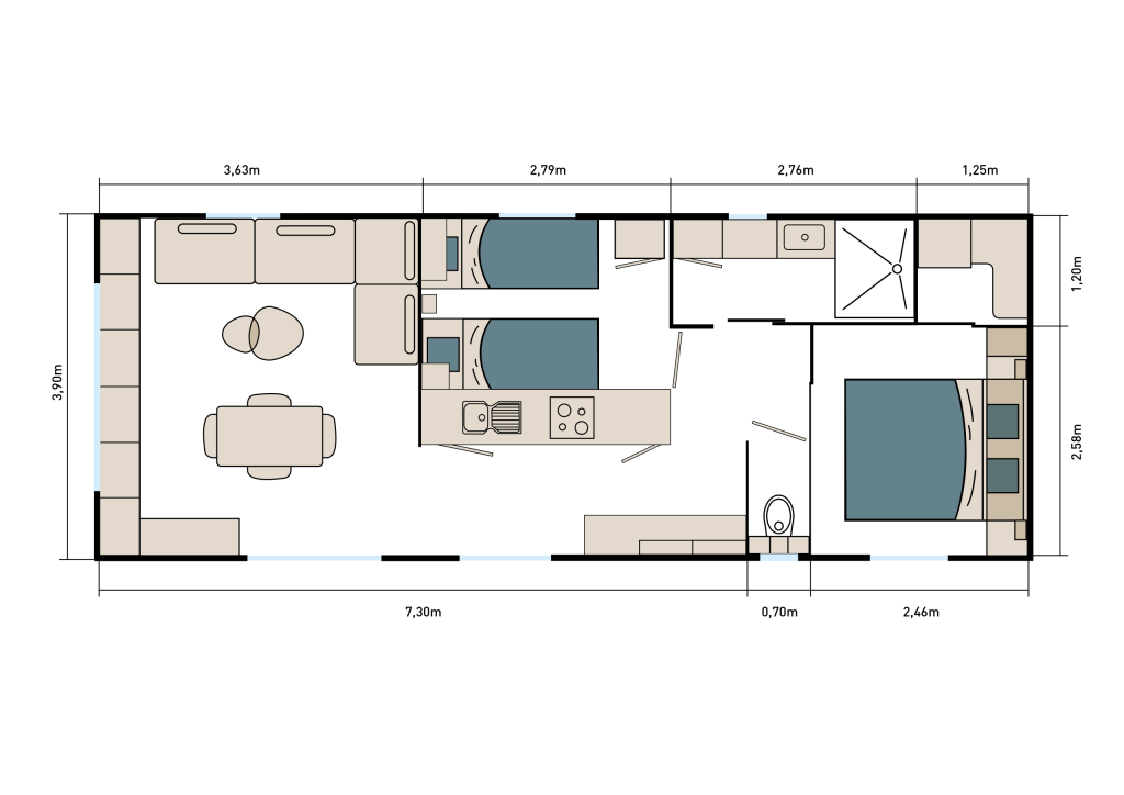 Plan du modèle Bol d’Air Mistral mobil-homes Louisiane Sunshine Habitat