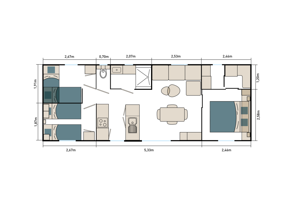 Plan du modèle Bol d’Air Ponant mobil-homes Louisiane Sunshine Habitat