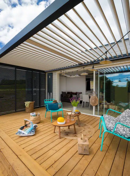 terrasse pergola gamme résidentielle prestige chalets fabre